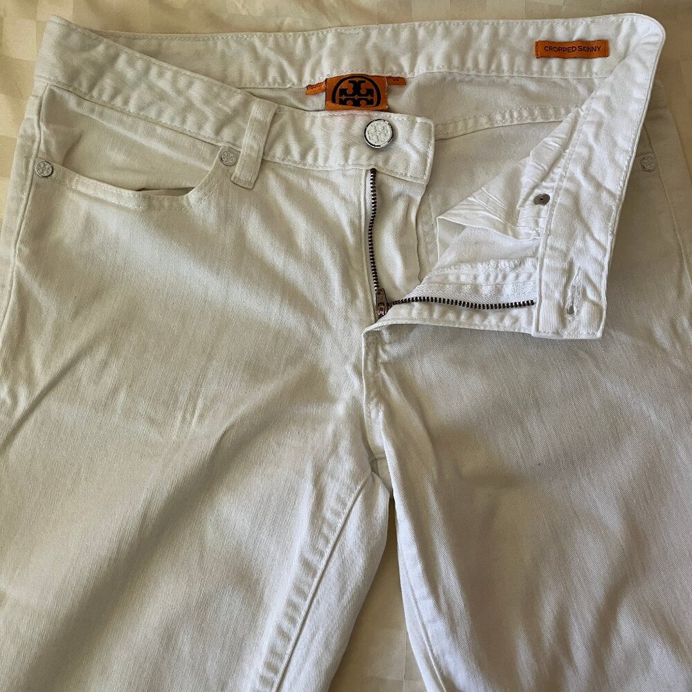 TORY BURCH  Cropped Skinny White Jeans 4 Pockets Size 28